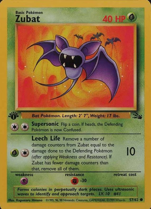 1999 Pokemon Fossil Zubat #57 TCG Card