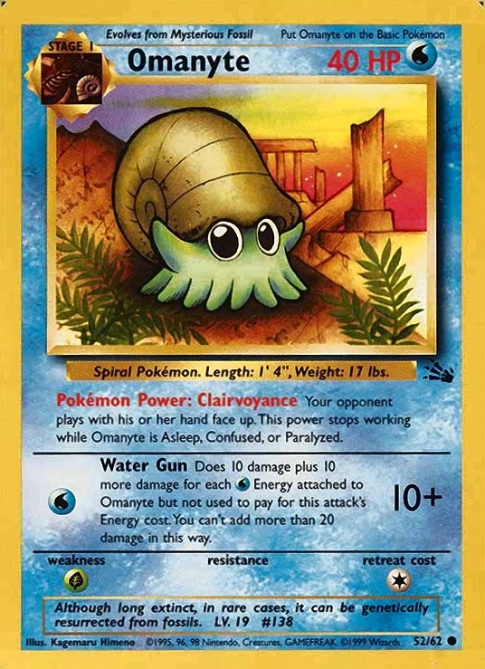 1999 Pokemon Fossil Omanyte #52 TCG Card