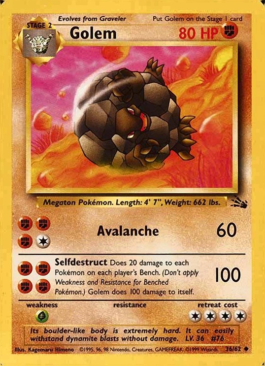 1999 Pokemon Fossil Golem #36 TCG Card