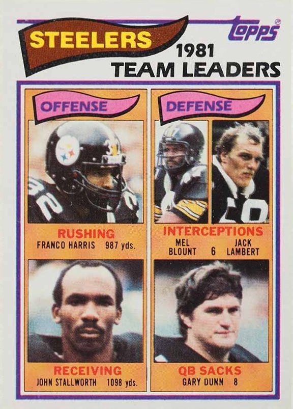 1982 Topps Pittsburg Steelers Team Leaders #202 Football Card