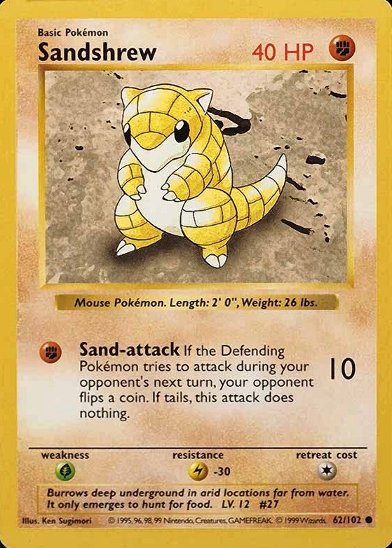 1999 Pokemon Game Sandshrew #62 TCG Card