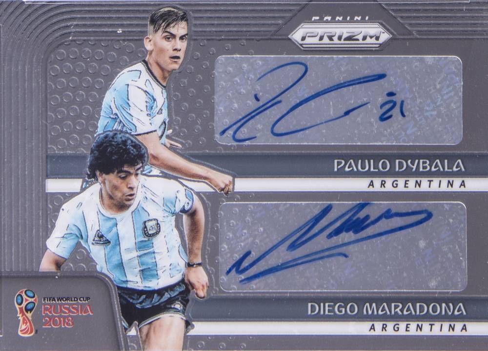 2018 Panini Prizm World Cup Dual Signatures Diego Maradona/Paulo Dybala #DSDM Soccer Card