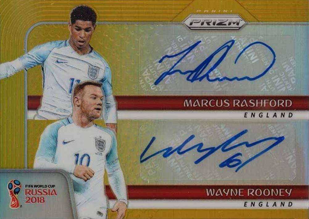 2018 Panini Prizm World Cup Dual Signatures Marcus Rashford/Wayne Rooney #DSRR Soccer Card
