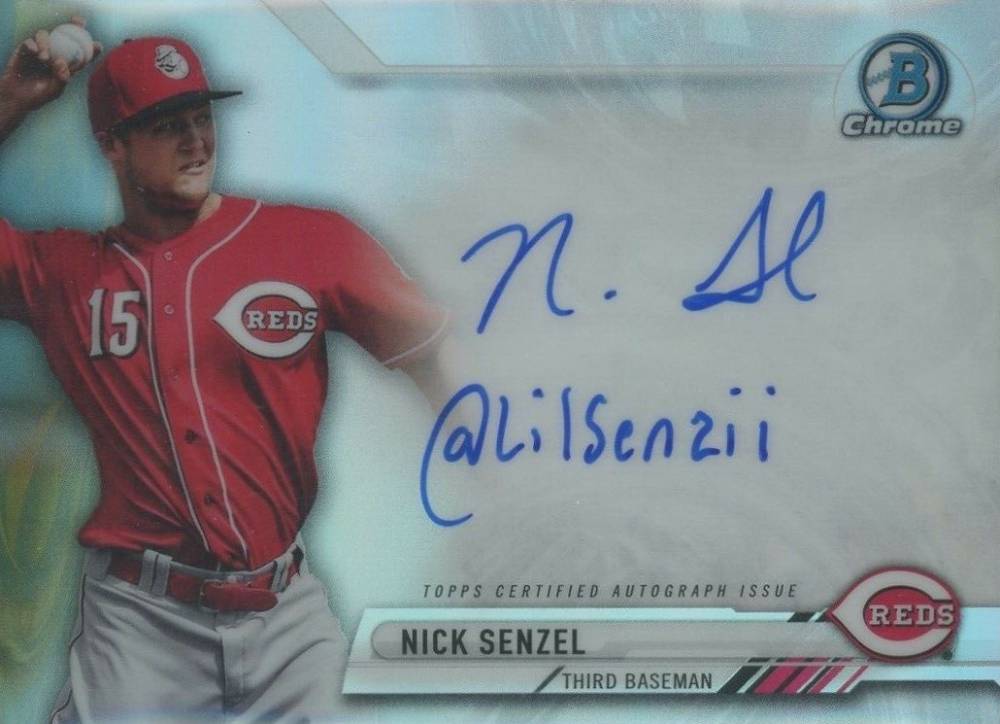 2017 Bowman Chrome Prime Chrome Inscription Autograph Nick Senzel #NS Baseball Card