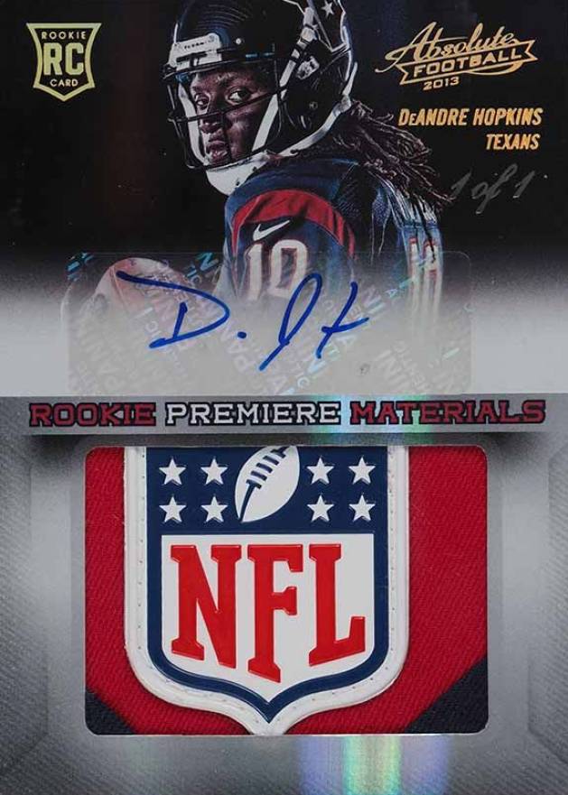 2013 Panini Absolute Rookie Premiere Materials Autographs Jumbo Prime NFL Shield DeAndre Hopkins #205 Football Card