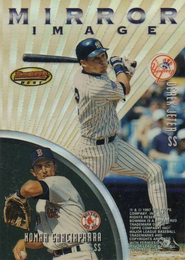 1997 Bowman's Best Mirror Image Barry Larkin/Derek Jeter/Hiram Bocachica/Nomar Garciaparra #MI1 Baseball Card