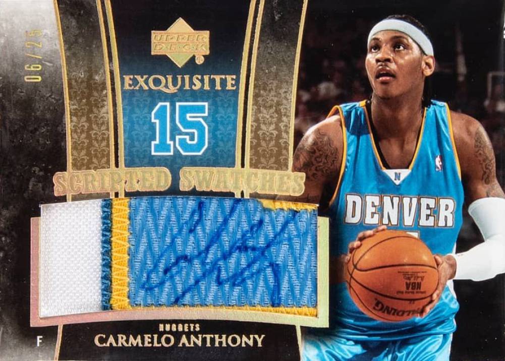 2005 Upper Deck Exquisite Collection Scripted Swatches Carmelo Anthony #SS-CA Basketball Card