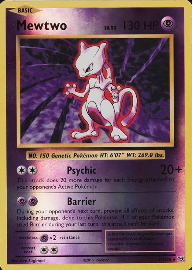 2016 Pokemon XY Evolutions Mewtwo-Reverse Foil #51 TCG Card