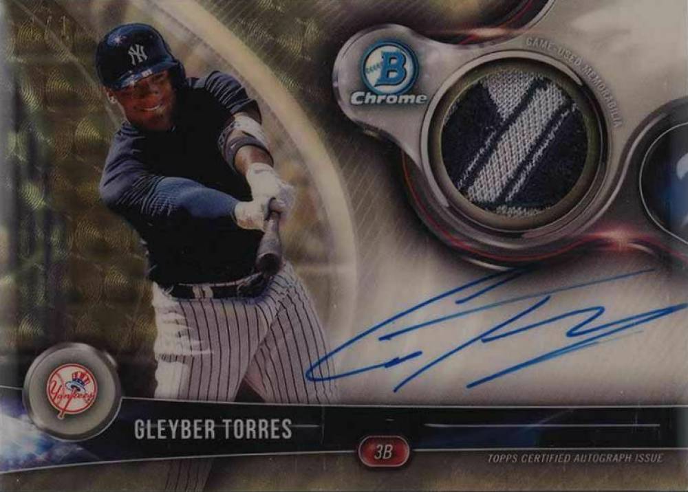 2018 Bowman Chrome Autograph Relics Gleyber Torres #BCARGT Baseball Card