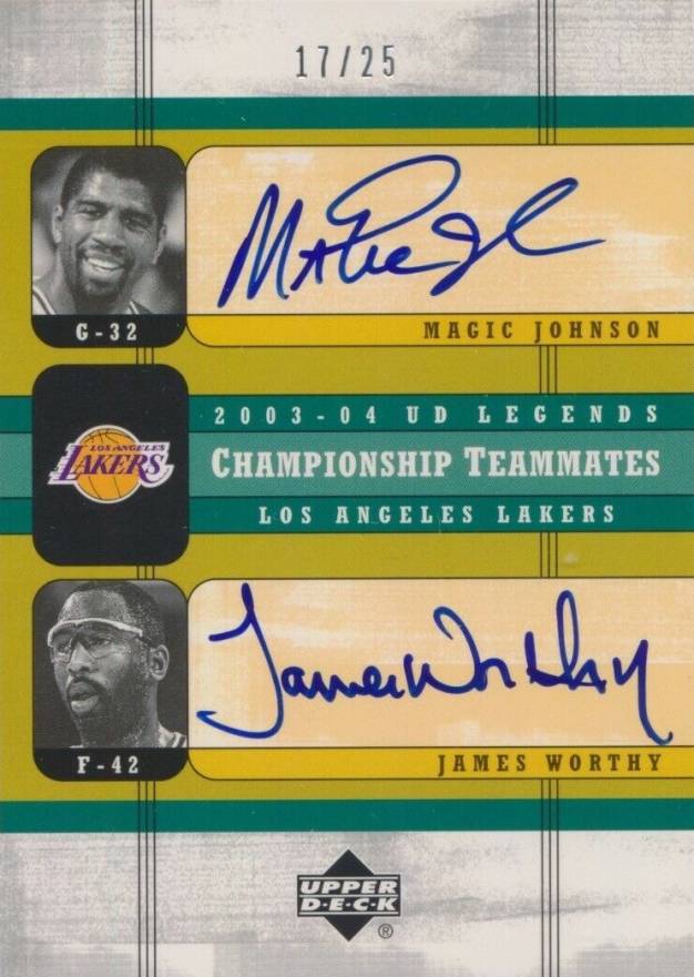 2003 Upper Deck Legends Championship Teammates Autograph Johnson/Worthy #LA-JW Basketball Card