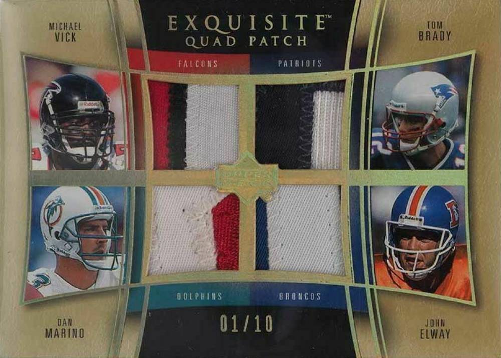2005 Upper Deck Exquisite Collection Quad Patch Michael Vick/Tom Brady/Dan Marino/John Elway #VBME Football Card