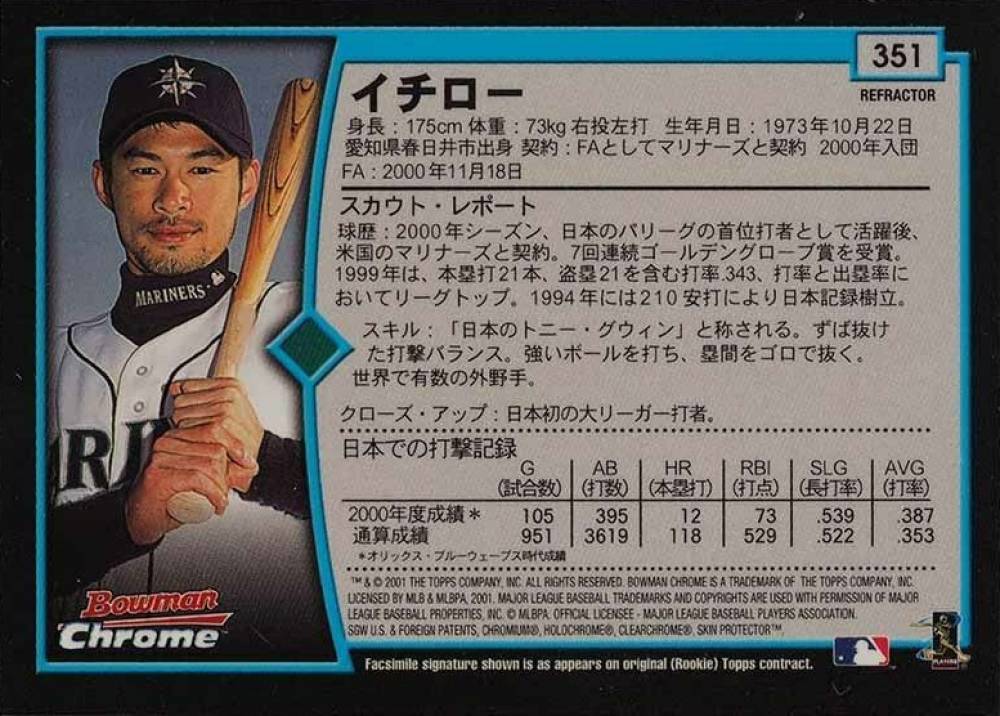 2001 Bowman Chrome  Ichiro Suzuki #351 Baseball Card