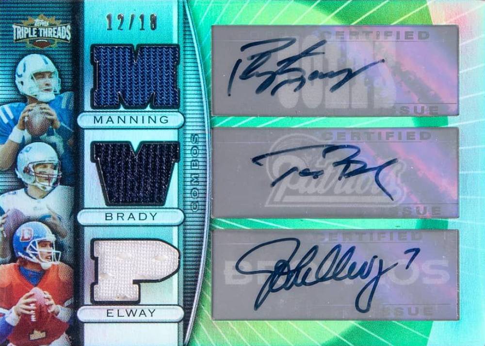 2007 Topps Triple Threads Autograph Relic Combos Peyton Manning/Tom Brady/John Elway #3 Football Card
