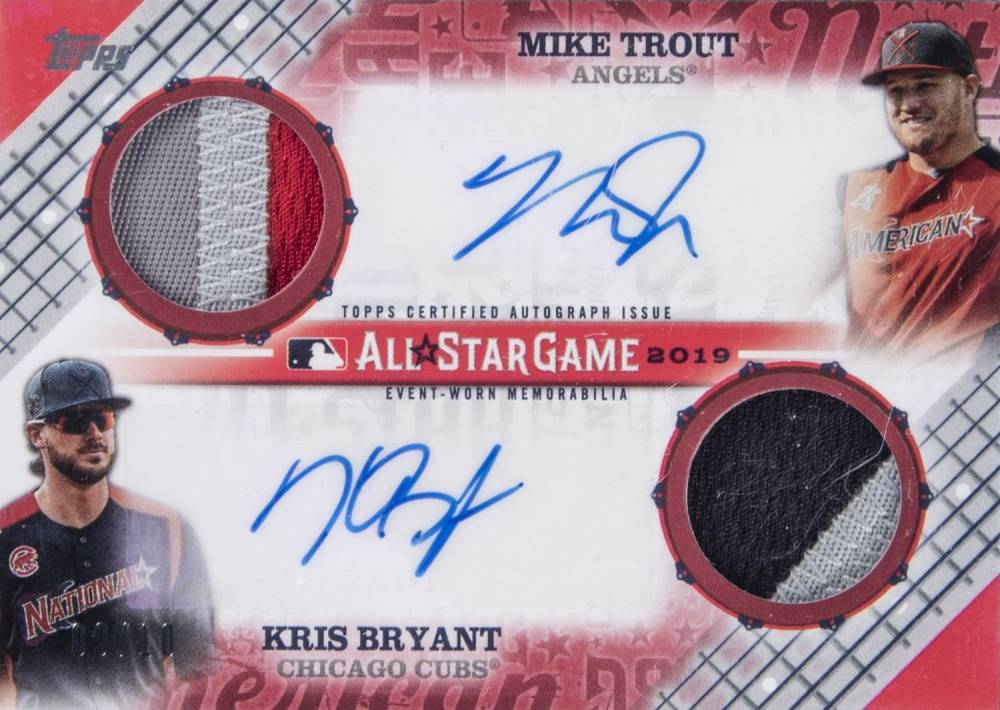 2019 Topps Update All-Star Stitches Dual Autographs Kris Bryant/Mike Trout #TB Baseball Card
