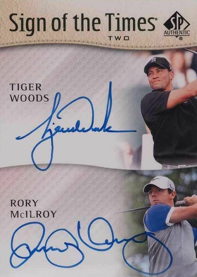 2014 SP Authentic Sign of the Times 2 Rory McIlroy/Tiger Woods #ST2WM Golf Card