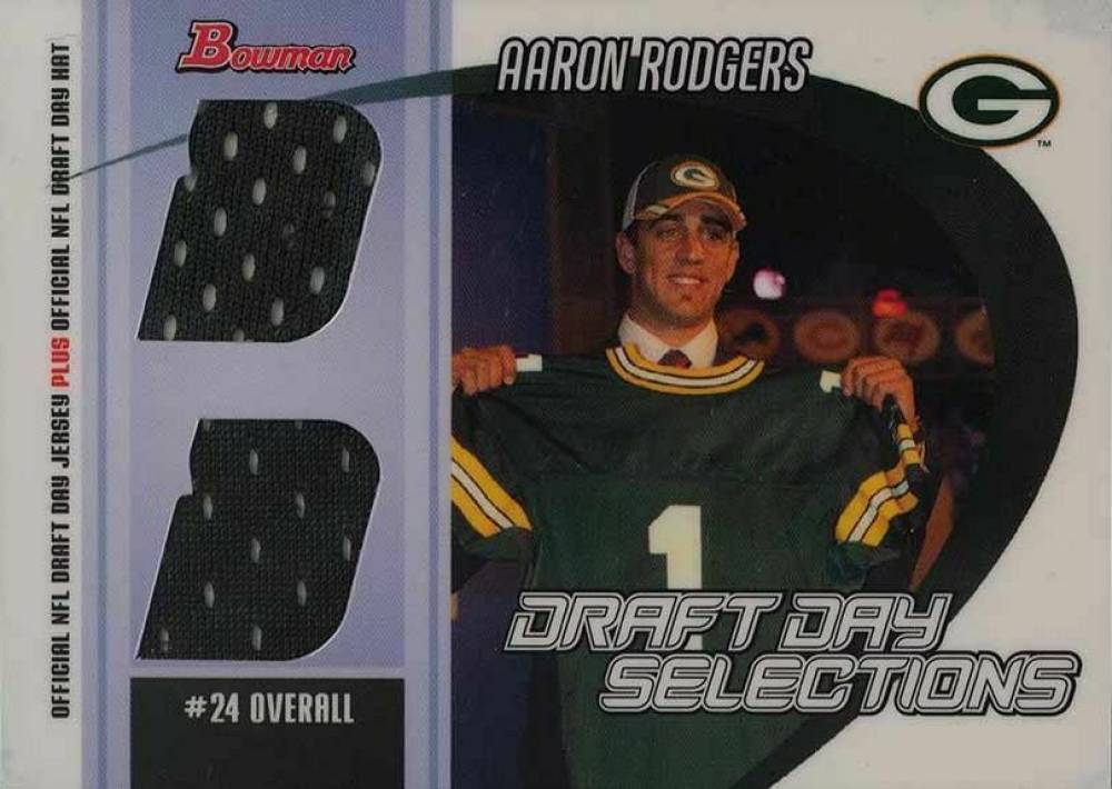 2005 Bowman Draft Day Selections Relics Aaron Rodgers #DJH-ARO Football Card