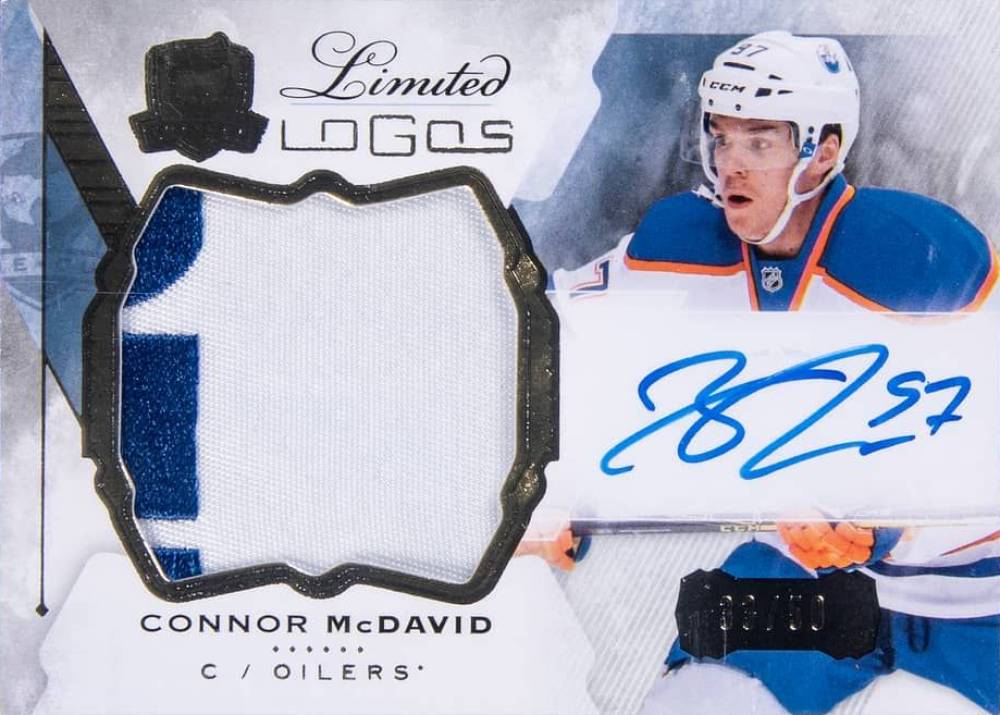 2015 Upper Deck the Cup Limited Logos Autograph Patch Connor McDavid #LL-CM Hockey Card