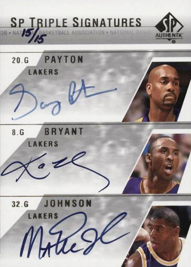 2003 SP Authentic SP Triple Signatures Payton/Bryant/Johnson #PBJ-A Basketball Card