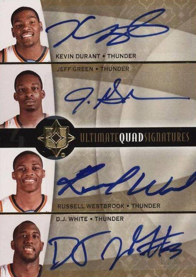 2008 Ultimate Collection Ultimate Signatures Quad D.J. White/Jeff Green/Kevin Durant/Russell Westbrook #UQOKC Basketball Card