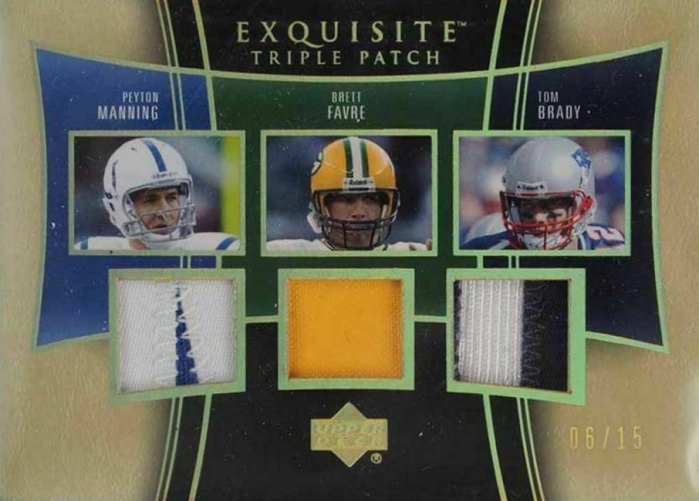 2005 Upper Deck Exquisite Collection Patch Triples Brett Favre/Peyton Manning/Tom Brady #MFB Football Card