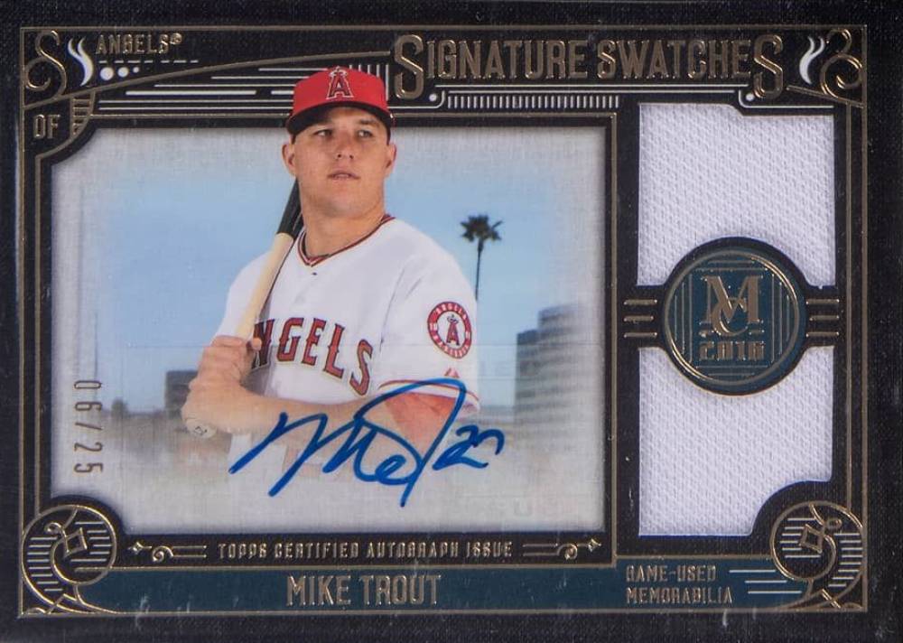 2016 Topps Museum Collection Signature Swatches Dual Relic Mike Trout #MTR Baseball Card