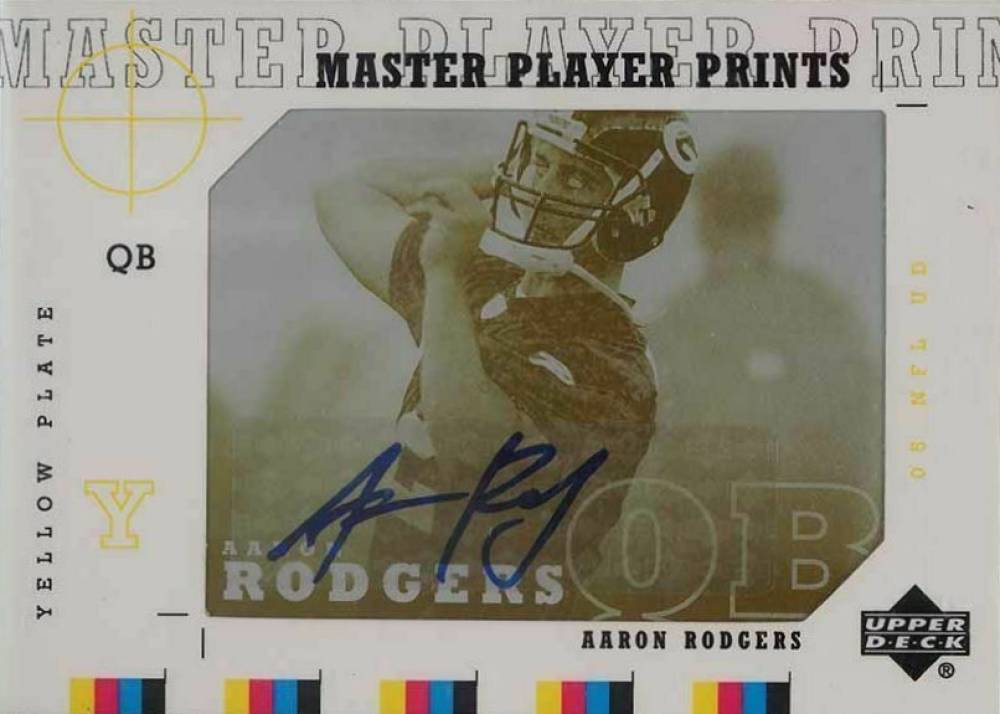 2005 Upper Deck Master Player Autographed Printing Plates Yellow Aaron Rodgers #202 Football Card