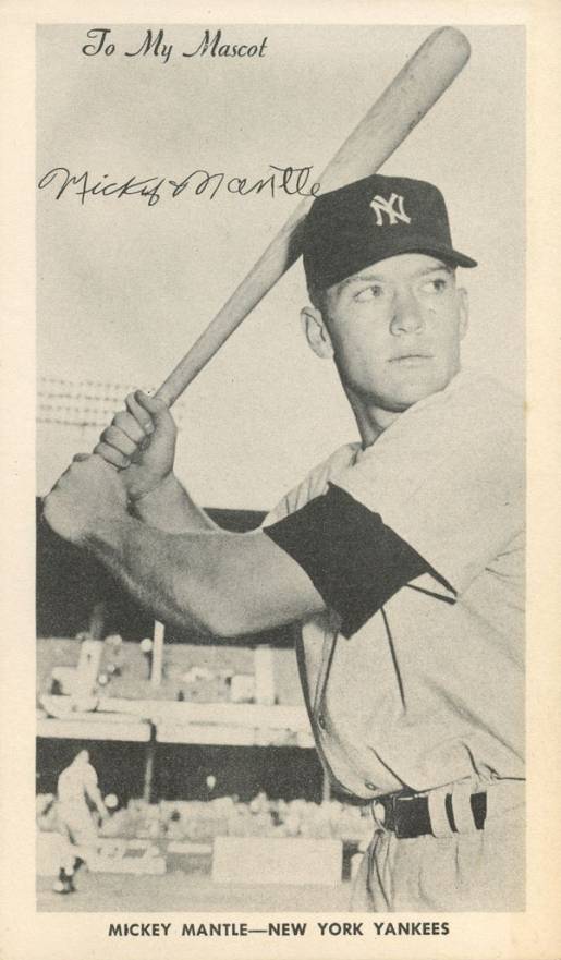 Mickey Mantle with Bat on Shoulder Postcard with Facsimiie Autograph 