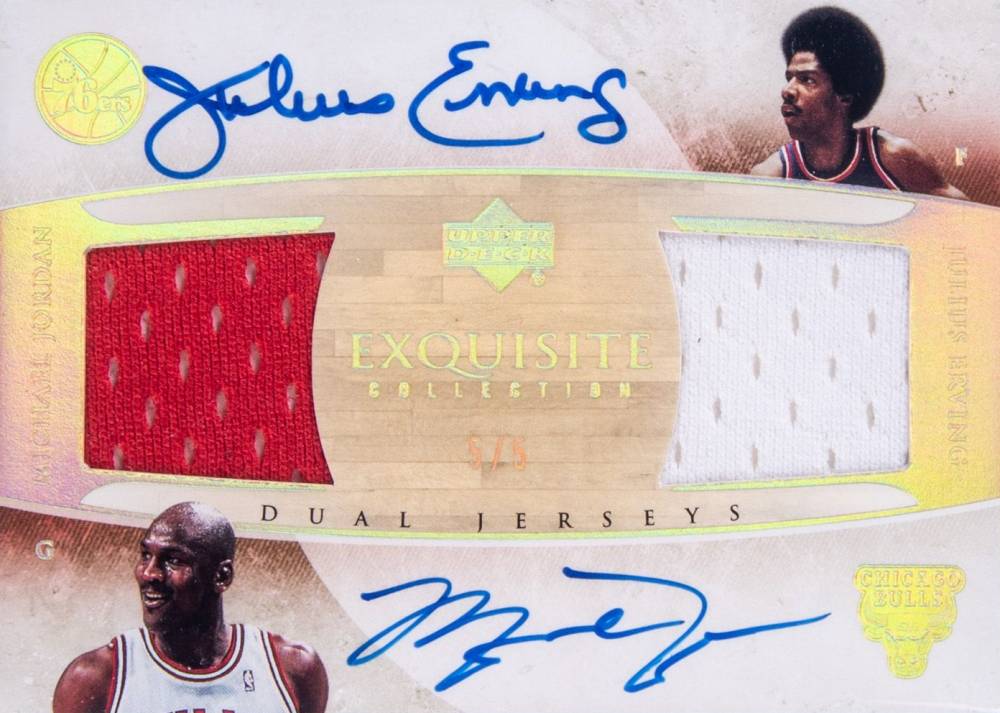 2005 Upper Deck Exquisite Collection Dual Jerseys Autographs Michael Jordan/Julius Erving #DJAJE Basketball Card