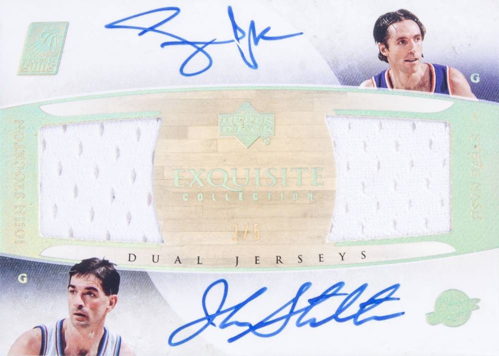 2005 Upper Deck Exquisite Collection Dual Jerseys Autographs Steve Nash/John Stockton #DJANS Basketball Card