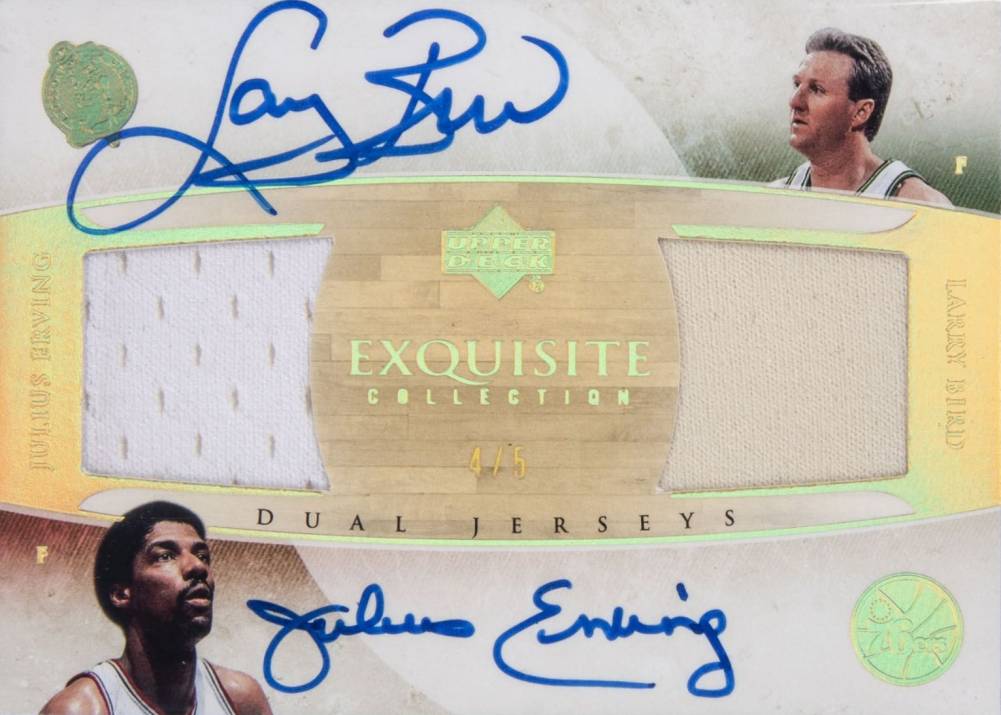 2005 Upper Deck Exquisite Collection Dual Jerseys Autographs Julius Erving/Larry Bird #DJAEB Basketball Card