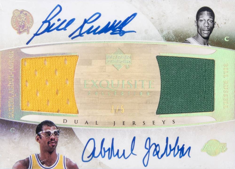 2005 Upper Deck Exquisite Collection Dual Jerseys Autographs Bill Russell/Kareem Abdul-Jabbar #DJAAR Basketball Card