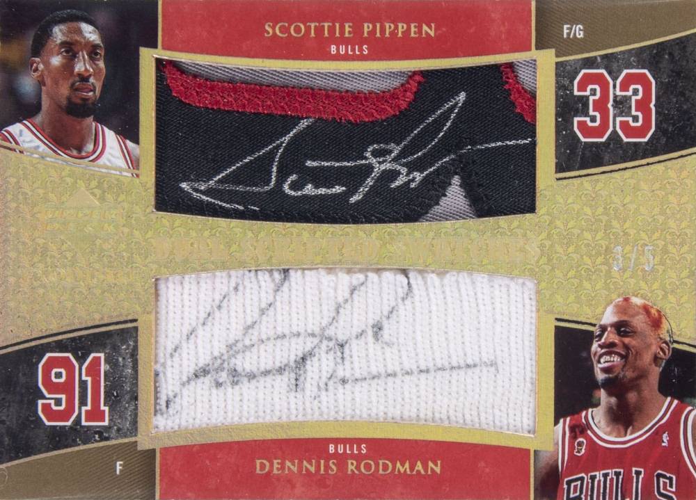 2005 Upper Deck Exquisite Collection Scripted Swatches Dual Scottie Pippen/Dennis Rodman #DSSPR Basketball Card