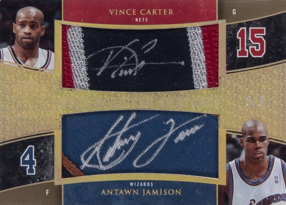 2005 Upper Deck Exquisite Collection Scripted Swatches Dual Vince Carter/Antawn Jamison #DSSCJ Basketball Card