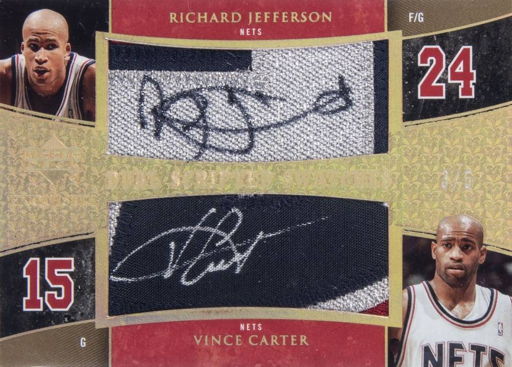 2005 Upper Deck Exquisite Collection Scripted Swatches Dual Richard Jefferson/Vince Carter #DSSJC Basketball Card