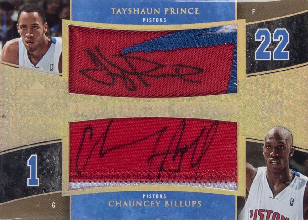 2005 Upper Deck Exquisite Collection Scripted Swatches Dual Chauncey Billups/Tayshaun Prince #DSSPB Basketball Card