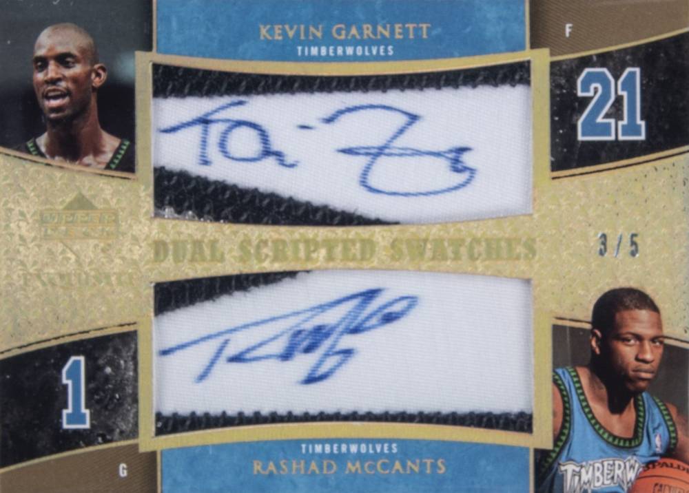 2005 Upper Deck Exquisite Collection Scripted Swatches Dual Kevin Garnett/Rashad McCants #DSSGM Basketball Card