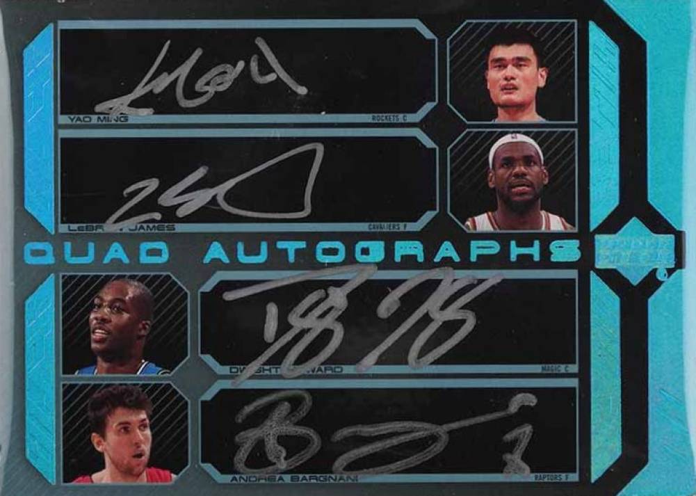 2007 Upper Deck Black Autographs Quad Andrea Bargnani/Dwight Howard/LeBron James/Yao Ming #MJHB Basketball Card