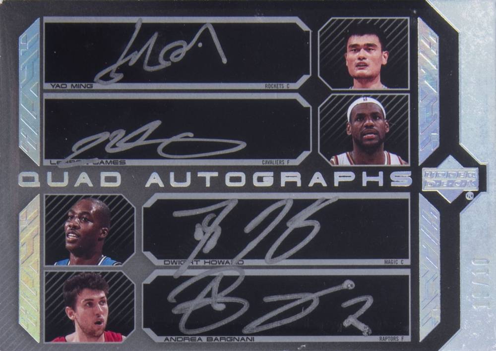2007 Upper Deck Black Autographs Quad Andrea Bargnani/Dwight Howard/LeBron James/Yao Ming #MJHB Basketball Card
