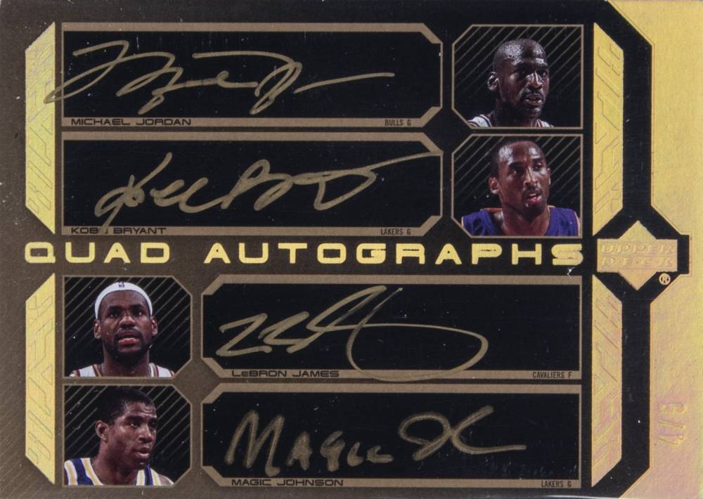 2007 Upper Deck Black Autographs Quad Michael Jordan/Kobe Bryant/LeBron James/Magic Johnson #JBJJ Basketball Card