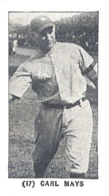 1928 Yuengling's Ice Cream Carl Mays #17 Baseball Card