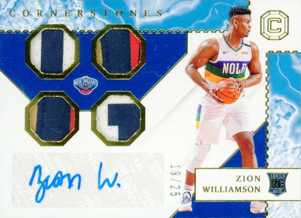 2019 Panini Chronicles Rookie Cornerstones Quad Relic Autographs Zion Williamson #RCZWL Basketball Card