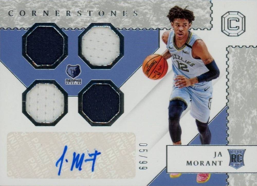 2019 Panini Chronicles Rookie Cornerstones Quad Relic Autographs Ja Morant #RCJAM Basketball Card