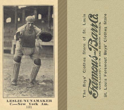 1916 Famous & Barr Co. Leslie Nunamaker #131 Baseball Card