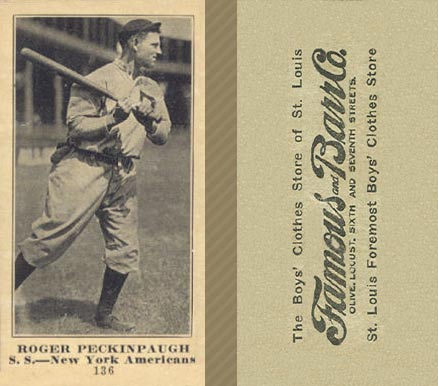 1916 Famous & Barr Co. Roger Peckinpaugh #136 Baseball Card