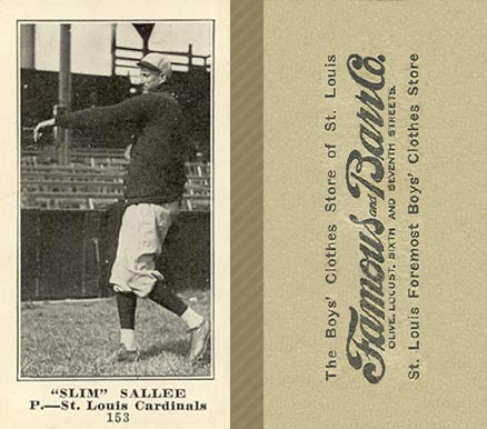 1916 Famous & Barr Co. Slim Sallee #153 Baseball Card