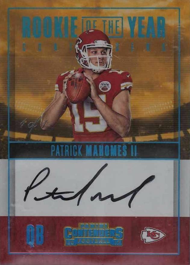2017 Panini Contenders Rookie of the Year Contenders Autographs Patrick Mahomes II #RY-PM Football Card