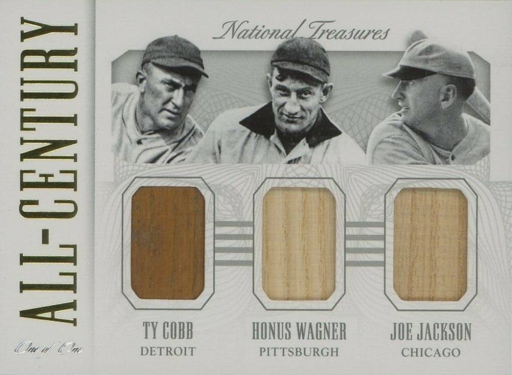 2015 Panini National Treasures All-Century Triple Materials Honus Wagner/Joe Jackson/Ty Cobb #3 Baseball Card