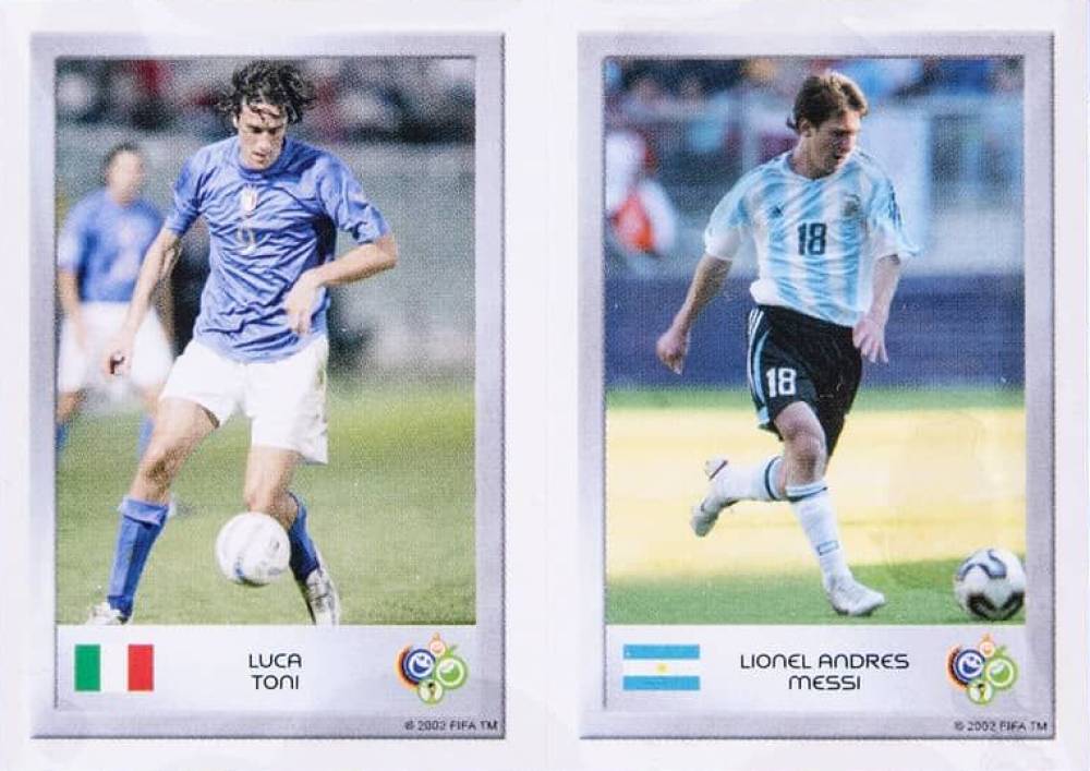 2006 Panini FIFA World Cup Germany Mini Sticker Lionel Messi/Luca Toni # Soccer Card