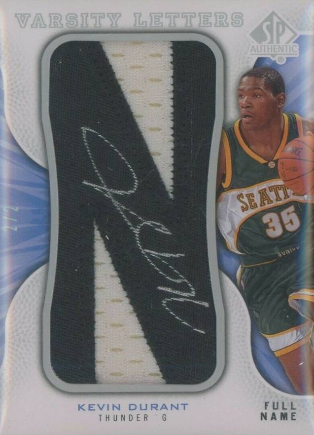 2008 SP Authentic Varsity Letters Veterans Full Name Kevin Durant #KD Basketball Card