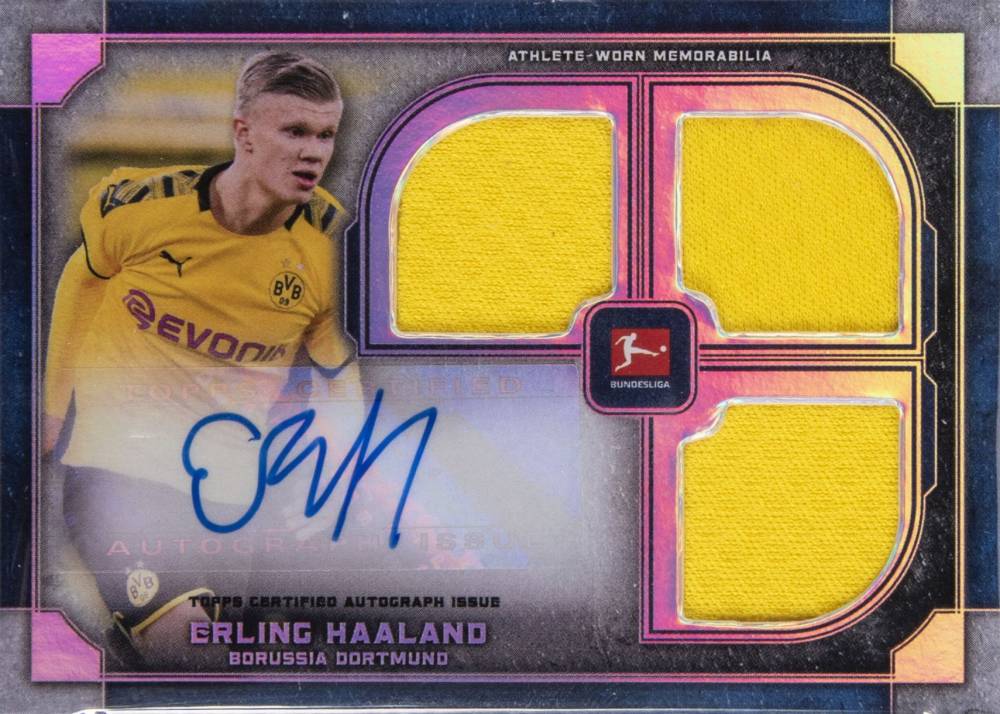 2019 Topps Museum Collection Bundesliga Single-Player Triple Relics Erling Haaland #STREH Soccer Card